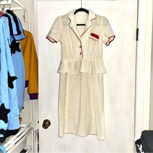 Elegant cream and white vintage peplum dress